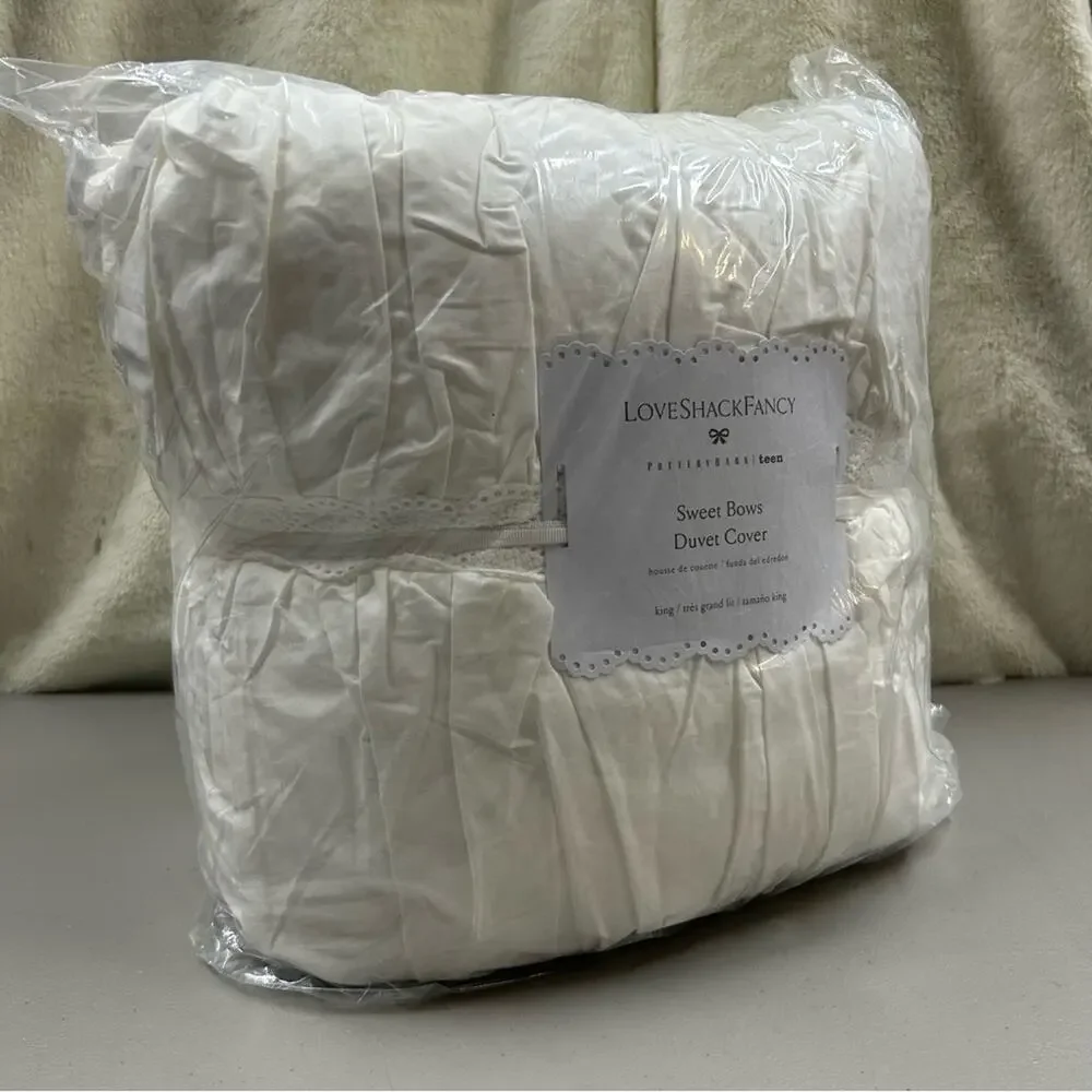 LoveShackFancy x Pottery Barn Sweet Bows Duvet Cover King Bedding Ivory Lace NWT